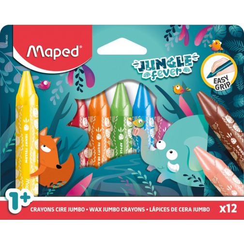 Maped crayon à cire Jungle Fever Jumbo, étui de 12 pièces, assorti
