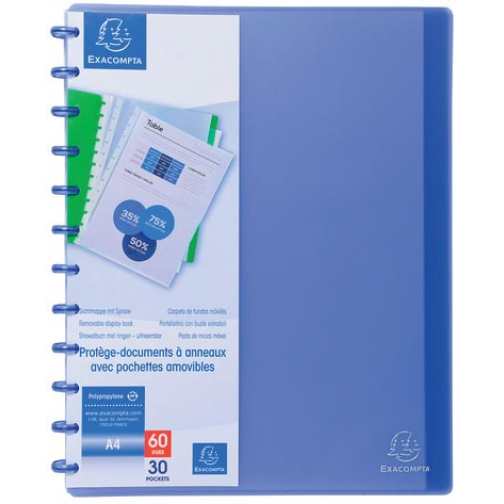 Exacompta protège-documents met ringen, pour ft A4, 30 pochettes amovibles, bleu