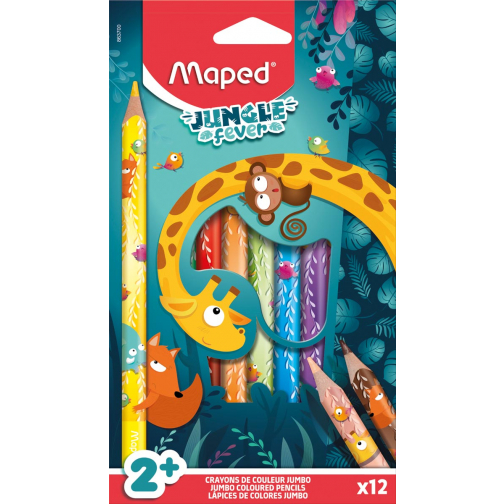 Maped crayon de couleur Jungle Fever Jumbo, étui de 12 pièces, assorti