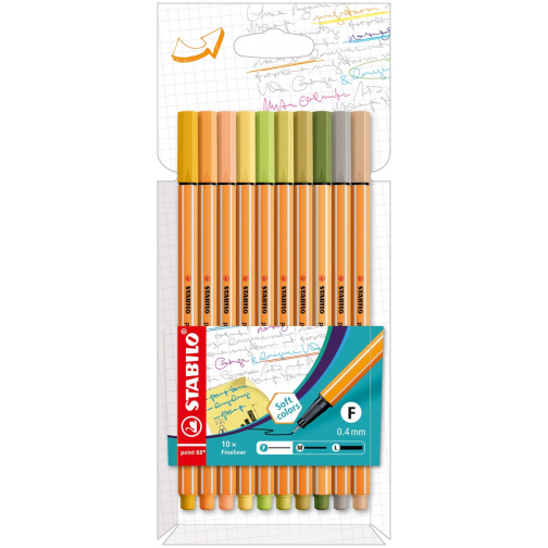 STABILO point 88 fineliner, étui en carton de 10 pièces en couleurs douces assorties