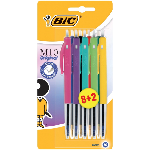 Bic stylo bille M10 Clic Colors 8+2 gratuit, blister