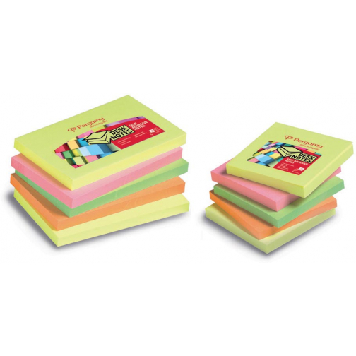 Pergamy notes, ft 76 x 127 mm, 4 couleurs assorties néon, paquet de 12 blocs