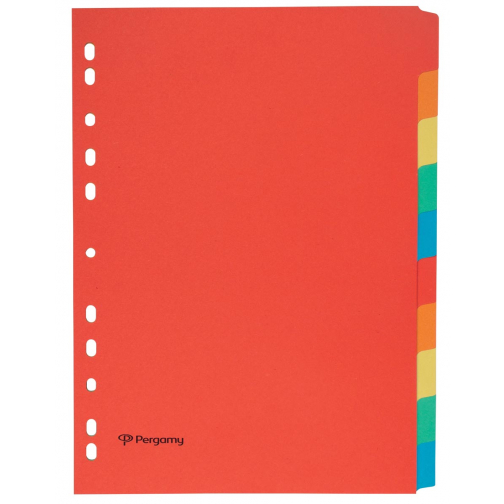 Pergamy intercalaires ft A4, perforation 11 trous, carton, couleurs assorties, 10 onglets