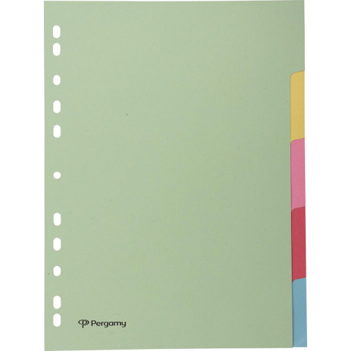 Pergamy intercalaires, ft A4, perforation 11 trous, carton, couleurs assorties pastel, 5 onglets