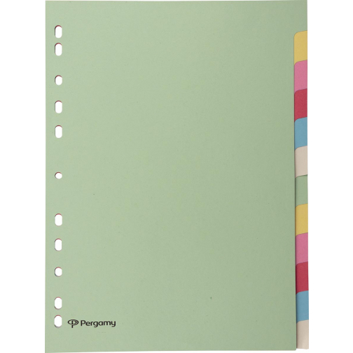 Pergamy intercalaires, ft A4, perforation 11 trous, carton, couleurs assorties pastel, 12 onglets