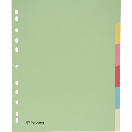 Pergamy intercalaires, ft A4 maxi, perforation 11 trous, carton, couleurs assorties pastel, 6 onglets