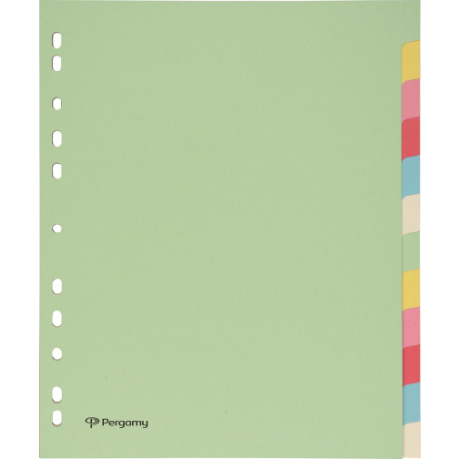 Pergamy intercalaires, ft A4 maxi, perforation 11 trous, carton, couleurs assorties pastel, 12 onglets