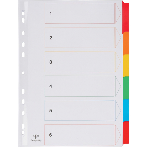 Pergamy intercalaires avec page de garde, ft A4, perforation 11 trous, couleurs assorties, 6 onglets