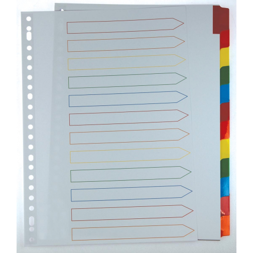 Pergamy intercalaires avec page de garde, ft A4, perforation 11 trous, couleurs assorties, 12 onglets