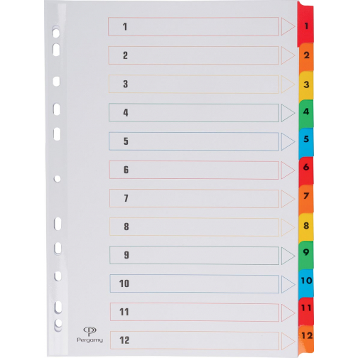 Pergamy intercalaires avec page de garde, ft A4, perforation 11 trous, couleurs assorties, set 1-12
