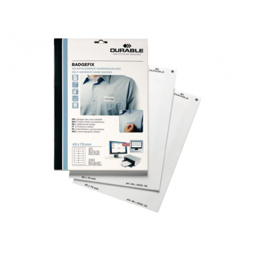 Naambadge etiket Durable 8334 40x75mm zelfklevend wit