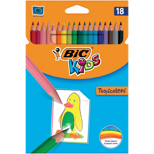 Bic Kids crayon de couleur Tropicolors, 18 crayons en étui cartonné