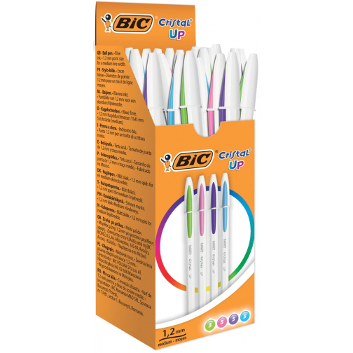 Bic stylo bille Cristal Up, boîte de 20 pièces en couleurs assorties fun