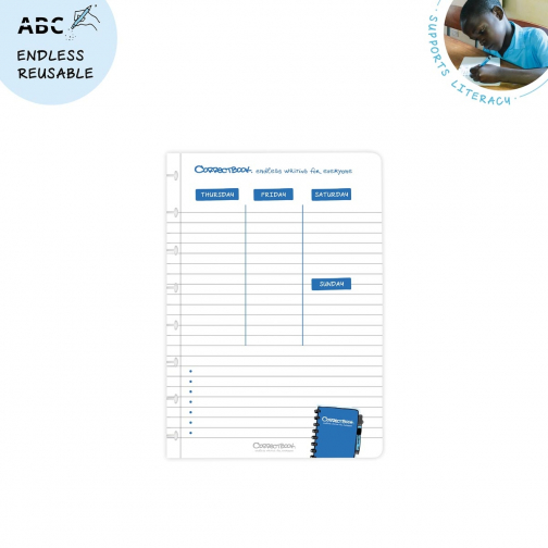 Correctbook A5 set avec planning hebdomadaire, 10 pages (5 feuilles), effaçable / réutilisable