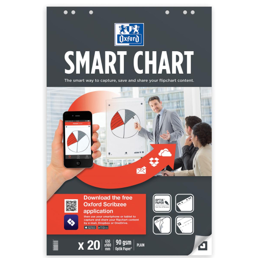Oxford Smart Chart bloc de conférence, ft 65 x 98 cm, paquet de 20 feuilles, blanco