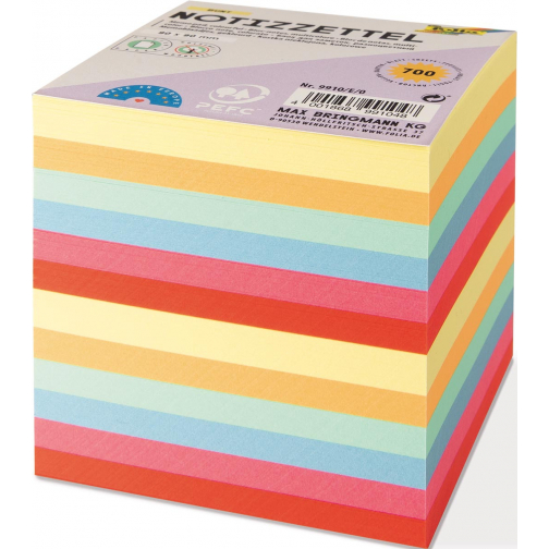Folia Notes, ft 90 x 90 mm, recharge pour cube-mémo feuillets en couleurs assorties