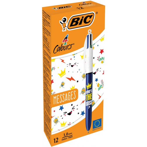 Bic 4 Colours Messages, stylo bille, 0,32 mm, 4 couleurs d'encre classique, boîte de 12 pièces