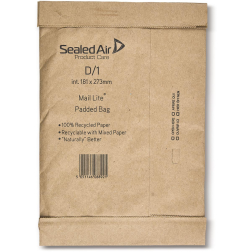 Mail Lite Padded Bag enveloppen, brun, D/1, 181 x 273 mm, boîte de 100 pièces