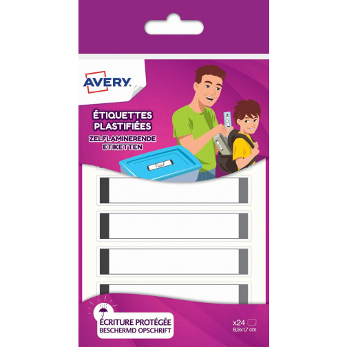 Avery Family étiquettes plastifiées, ft 8,5 x 1,7 cm, gris, sachet brochable avec 24 étiquettes