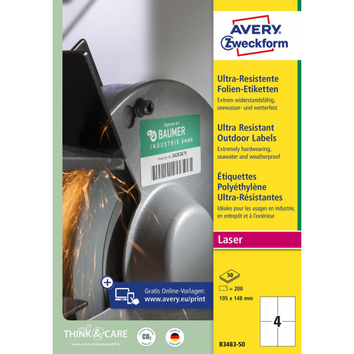 Avery étiquettes ultra-résistantes, ft 105 x 148 mm, boîte de 200 étiquettes