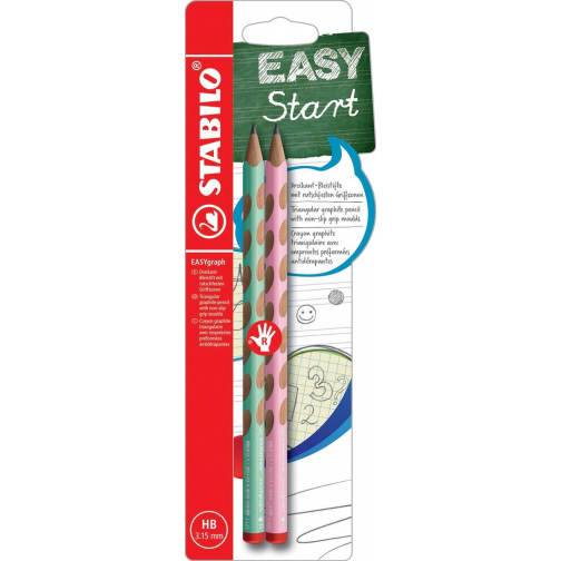 STABILO EASYgraph S Pastel crayon, HB, 3,15 mm, blister van 2 pièces, pour droitiers, vert en rose