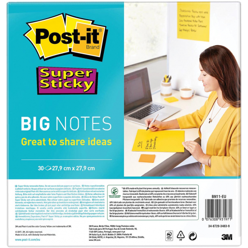 Post-it Super Sticky Big Notes, 30 feuilles, ft 280 x 280 mm, jaune