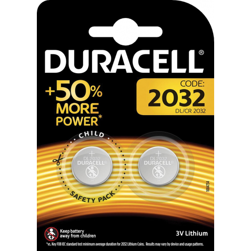 Duracell piles bouton Electronics, DL/CR 2032, 3 volt, blister 2 pièces