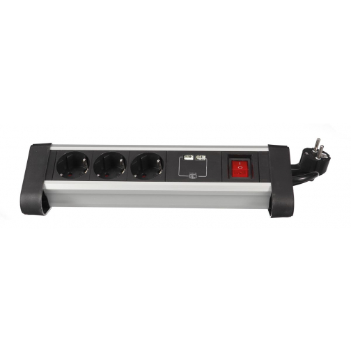 Perel douille de bureau avec 3 prises, 2 ports USB et interrupteur, noir, pour les Pays-Bas