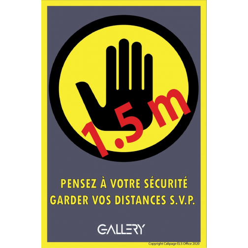Gallery autocollant, avertissement: gardez 1,5 mètres de distance, ft A5, français