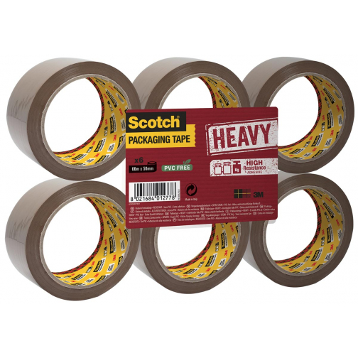 Scotch ruban d'emballage Heavy, ft 50 mm x 66 m, brun, paquet de 6 pièces