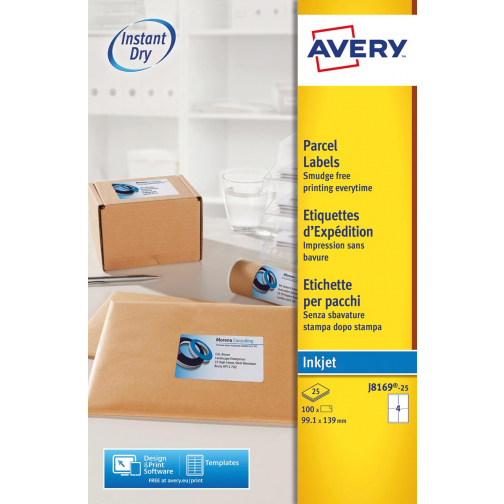 Avery étiquettes blanches jet d'encre QuickDry ft 99,1 x 139mm, 100 pièces, boite de 25 feuilles Avec c