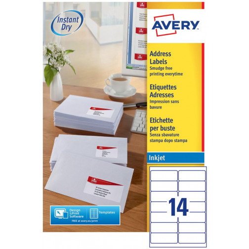 Avery étiquettes blanches QuickDry ft 99,1 x 38,1 mm (l x h), 1.400 pièces, 14 par feuille