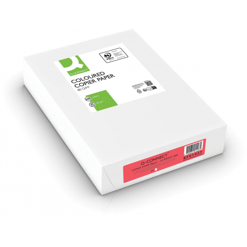Q-CONNECT papier reprographique couleur, A4, 80g, paquet de 500 feuilles, rouge vif