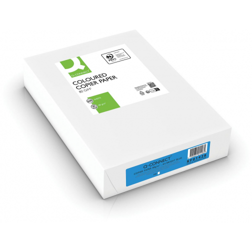 Q-CONNECT papier reprographique couleur, A4, 80g, paquet de 500 feuilles, bleu vif