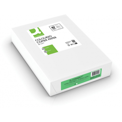 Q-CONNECT papier reprographique couleur, A4, 80g, paquet de 500 feuilles, vert vif