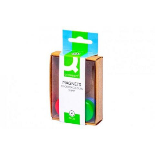 Q-CONNECT aimants, 25 mm, couleurs assorties, boîte de 4 pièces