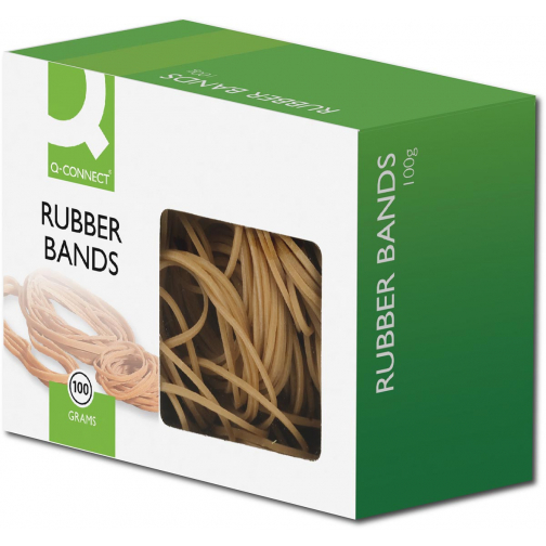 Q-CONNECT élastiques, largeur 1,5 mm, longueur 80 mm, no 18, boîte de 100 g