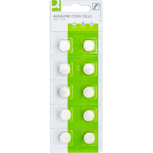 Q-CONNECT pile bouton, alcaline, LR54, blister de 10 pièces