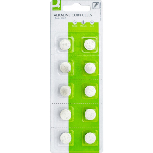 Q-CONNECT pile bouton, alcaline, LR44, blister de 10 pièces