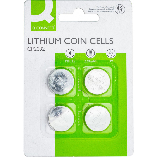 Q-CONNECT pile bouton, lithium, CR2032, blister de 4 pièces
