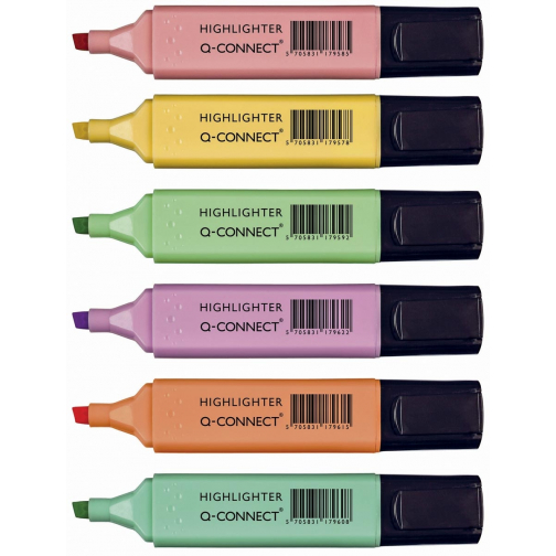 Q-CONNECT surligneur pastel, couleurs assorties, paquet de 6 pièces