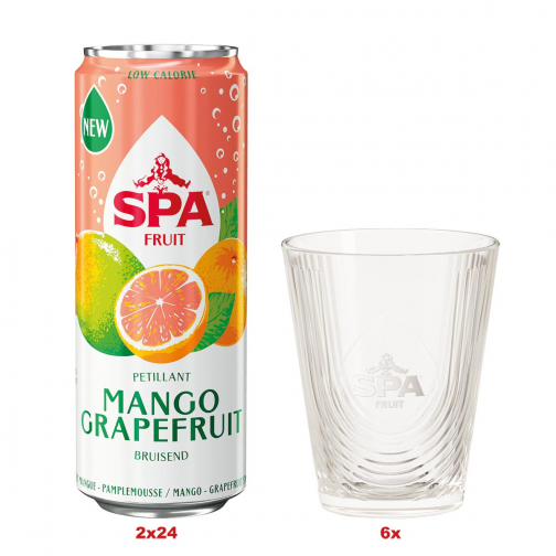 ACTION Spa Fruit: 2 x mango-grapefruit 25 cl, 24 pièces (051827) + GRATUIT 1 x 6 verres (SPAGLAF)