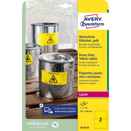 Avery étiquettes ultra-résistantes, ft 210 x 148 mm, jaune, paquet de 40 étiquettes