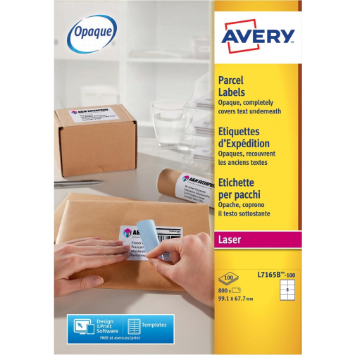 Avery L7165B-100 BlockOut étiquettes autocollantes QuickPeel, ft 99,1 x 67,7 mm (l x h), 800 étiquettes