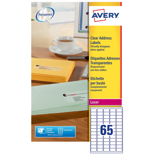 Avery L7551-25 étiquettes adresse ft 38,1 x 21,2 mm (b x h), 1.625 étiquettes, transparent