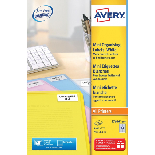 Avery L7656-100 étiquettes mini ft 46 x 11,1 mm (l x h), blanc, 8400 pièces