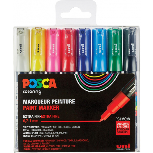 Posca marqueur peinture PC-1MC, set de 8 marqueurs en couleurs basique assorties