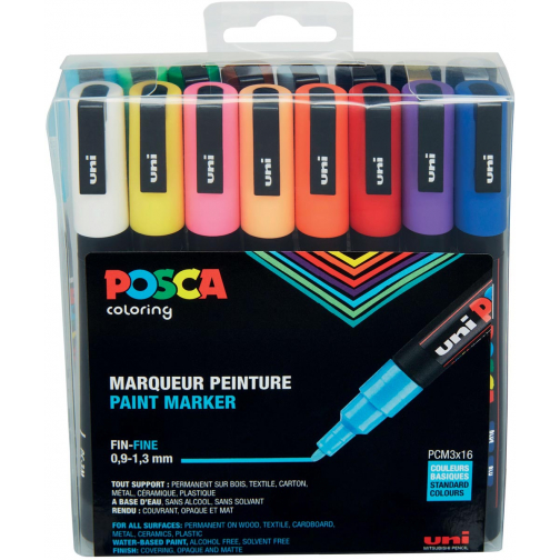 Posca marqueur peinture PC-3M, étui de 16 pièces en couleurs assorties