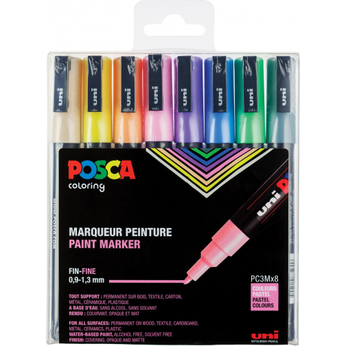 Posca marqueur de peinture PC-3M, set de 8 marqueurs en couleurs pastel assorties