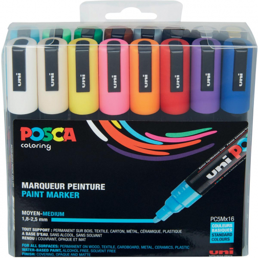 Posca marqueur peinture PC-5M, étui de 16 pièces en couleurs assorties